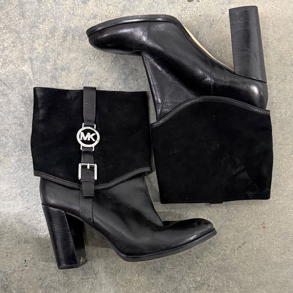 Michael Kors Black Heeled Boots with Logo Accent